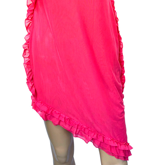 Micas Dress Women Large Rasberry Pink Sleeveless Asymmetric Chiffon Ruffled - Picture 3 of 12
